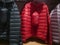 Men`sdown jackets and vests on store shelves