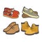 Men shoes winter or summer boot types vector flat icons set