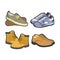 Men shoes winter or summer sport boots types vector flat isolated icons set