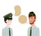 Men soldiers of war with speech bubble