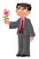 Men in suit make a present pink rose