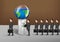 Men in suits with suitcases converts planet resources into money conceptual vector illustration, horizontal
