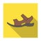 Men summer brown leather sandals on a bare foot.Different shoes single icon in flat style vector symbol stock