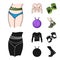Men torso, gymnastic gloves, jumping ball, sneakers. Fitnes set collection icons in cartoon,black style vector symbol