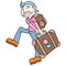 Men traveling with heavy suitcases doodle kawaii. doodle icon image