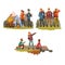 Men travelling together, camping people, tourists hiking in mountains, backpacking trip or expedition vector