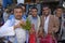 Men try khat (Catha edulis) at the local market in Lahij, Yemen