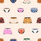 Men underwear, seamless pattern. Panties and boxers, endless background. Underclothes, male trunks, pants, underpants