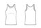 Men underwear. White tank top in front and back views. Blank templates of t-shirt