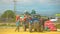 Men Unload Bags Filled Dried Rice from Tractor Trailer