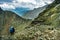 Men is walking on a road to Studlhutte shelter .Grossglockner