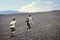 Men walks on stones slope