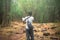 Men was hiking up to Phu Kra Dueng Nation Park, Loei Province Thailand