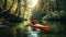 Men and women canoeing in tranquil forest, enjoying outdoor adventure generated by AI