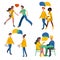 Men and women, crowd flat icons, romantic couples, pairs walking together, talking, chatting. Vector illustration.