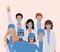 Men and women doctors with uniforms masks and glasses vector design