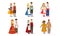Men and Women Dressed Folk Costumes of Various Countries Set, Denmark, Ukraine, Russia, Germany, Finland, Nigeria Vector