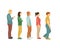 Men and women queue, one after another full view side. flat vector illustration