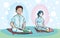 Men and women was meditation sitting on the futon with a light colored background