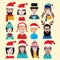 Men and women winter warm knitted hats set for New Year`s icons