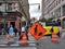 Men At Work Sign, Pedestrians, Manhattan, NYC, NY, USA