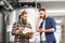 Men working at craft brewery or beer plant