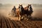 Men working on the farm with horse and plow