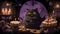 Menacing Black Cat Amid Cupcakes and Candles