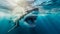 A menacing great white shark prowls the depths, jaws agape. Generative AI