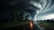 Menacing tornado in lightning storm, raw force of nature in striking disaster depiction