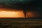 Menacing Tornado at Sunset over Open Plain