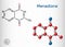 Menadione, menaphthone, provitamin molecule. It is called vitamin K3.  Structural chemical formula and molecule model. Sheet of