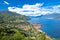Menaggio, Como Lake. Panoramic aerial view of Como Lake scenery above town of Menaggio