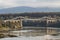 Menai suspension bridge, autumn fall day