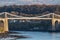 Menai suspension bridge, autumn fall day, landscape