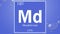 Mendelevium chemical element symbol on blue bubble background