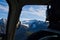 Mendenhall glacier seen through helicopter cockpit