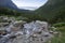 Mengusovska dolina, Hincov potok, amazing stony hiking trail to hight mount Rysy over mountain stream, High Tatra mountains