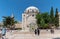 Menorah in the background of the synagogue Hurva of Jerusalem