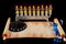 Menorah with burning oil candles and kippah with torah mockup for Hanukkah