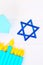 Menorah, dreidel, sevivon, the star of David. DIY for a child. Celebration of Chanukah