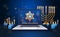 menorah icon happy hanukkah judaism religious holidays hebrew celebration banner candelabrum with candles and david star