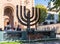 The Menorah standing at the entrance to the synagogue Coral in Bucharest city in Romania