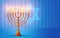 Menorah a traditional candelabra on blue curtain background