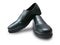 Mens black leather shoes, cut out isolated