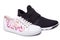 Mens black and womens white sport shoes