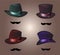 Mens hat and mustache vintage accessories vector white background