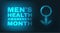 Mens health awareness month concept. Banner template with glowing low poly blue male gender simbol.