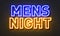 Mens night neon sign on brick wall background.