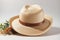 Mens straw hat on white background